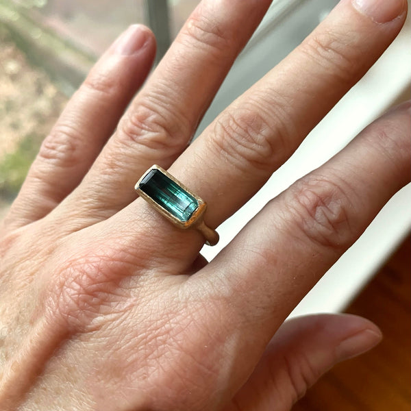 blue and green bicolor tourmaline ring