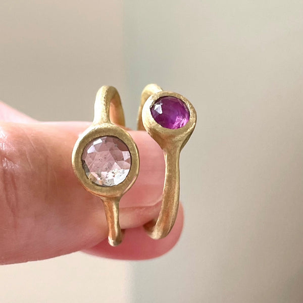 pale gray/blue rose cut round sapphire ring