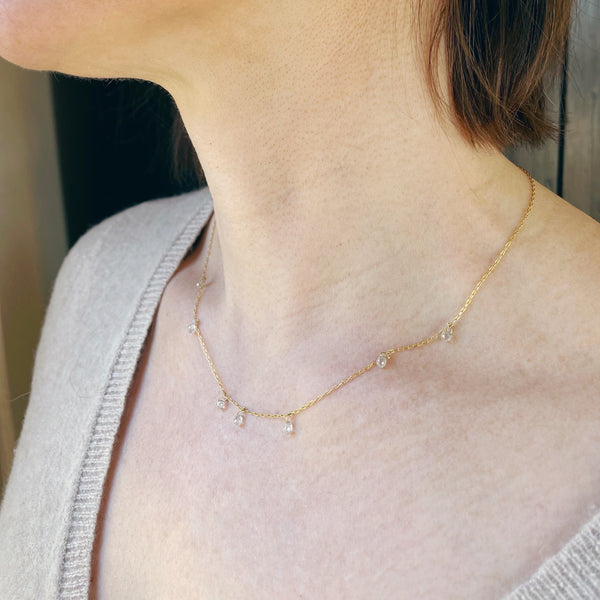 floating diamond briolette necklace