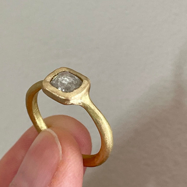 square silvery diamond ring