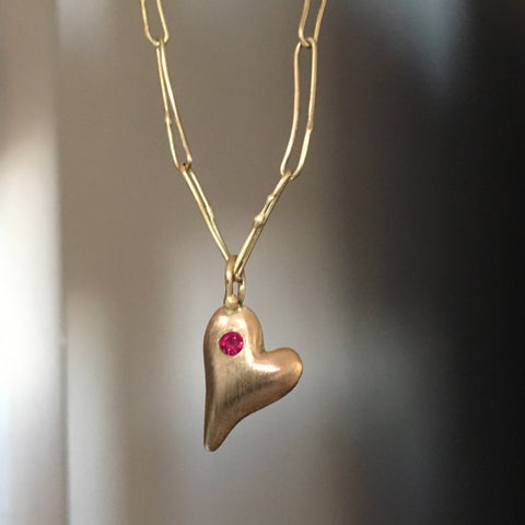 pillow heart pendant necklace with ruby