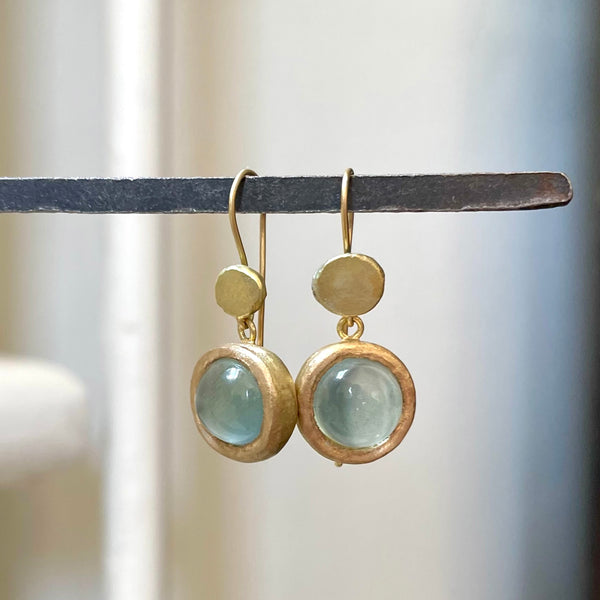 aqua ovals and gold discs earrings (NFS)