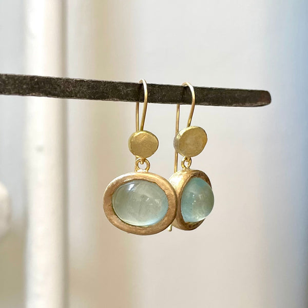 aqua ovals and gold discs earrings (NFS)