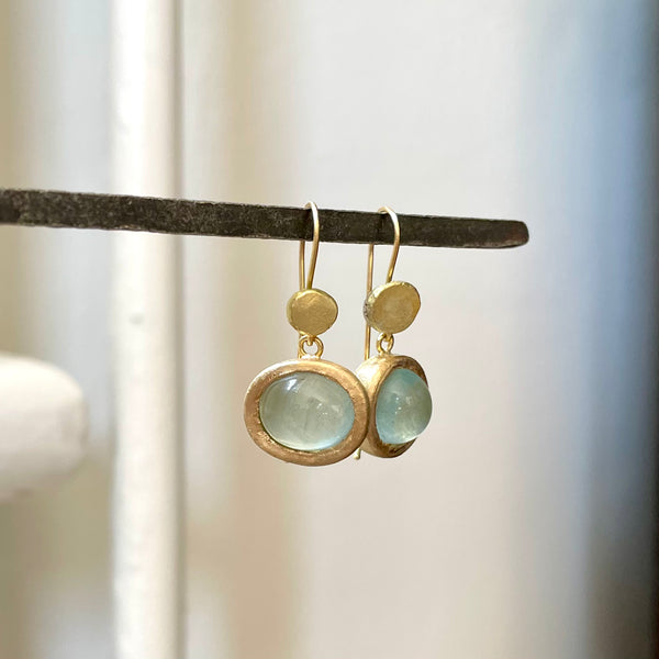 aqua ovals and gold discs earrings (NFS)