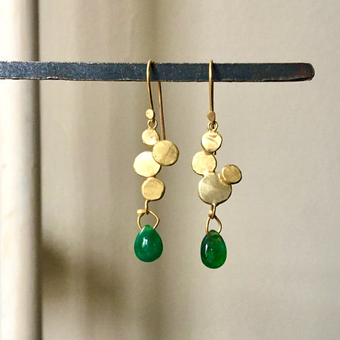 gold dots with emerald drop earrings