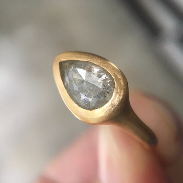 silver sparkle teardrop diamond ring