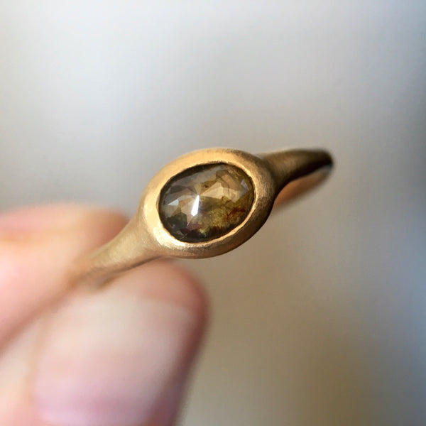 sweet olive greenish brown oval diamond ring