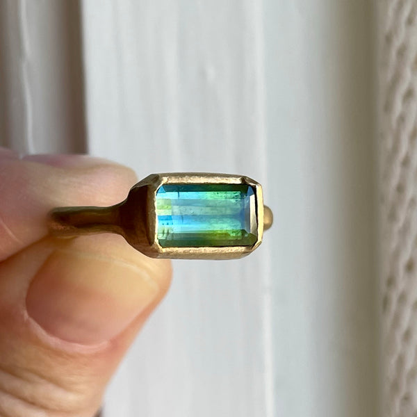 blue/green bicolor tourmaline ring